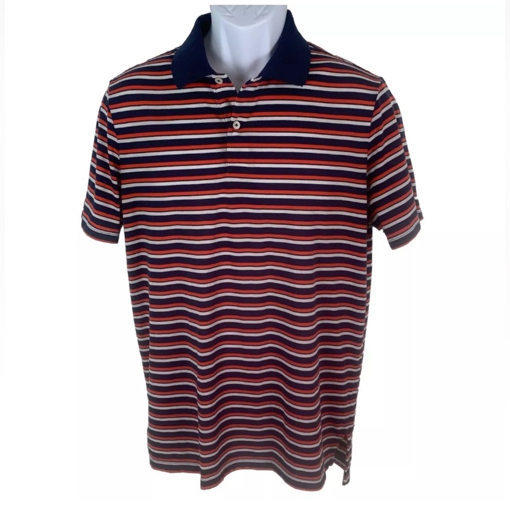 RLX Polo Ralph Lauren Shirt Men's Medium Blue Ornage Striped Short Sleeve‎ Golf